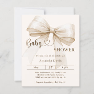 Bow gender neutral beige Baby Shower invitation