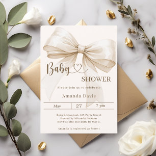 Bow gender neutral beige cream Baby Shower Invitation