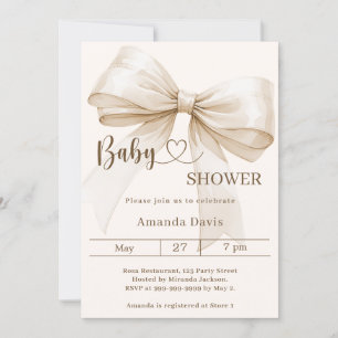 Bow gender neutral beige cream Baby Shower Invitation