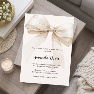 Bow gender neutral ivory beige Baby Shower Invitation