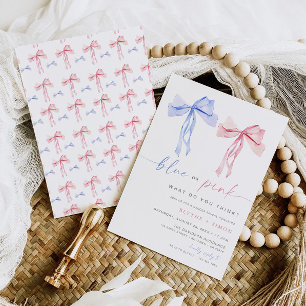 Bow Gender Reveal Invitation Blue Pink Coquette 