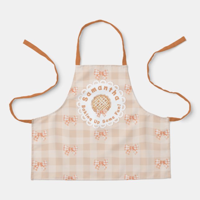 Bow gingham kids baking birthday party apron (Front)