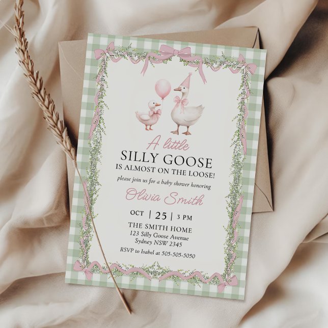 Bow Gingham Silly Goose Baby Shower Invitation (Creator Uploaded)