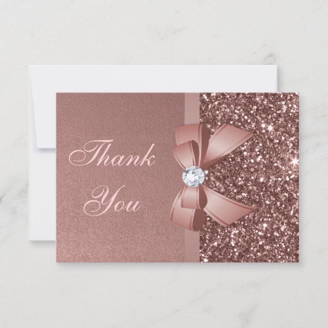 Bow Glitter Rose Gold Graduation Thank You (Front)