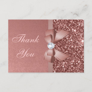 Bow Glitter Rose Gold Graduation Thank You Card