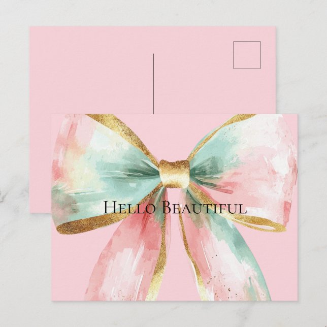 Bow Gold Blush Pink Mint Warm Wishes Postcard (Front/Back)