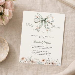 Bow green floral bloom Baby Shower invitation