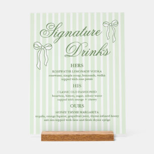 Bow Green Wedding Signature Drinks Cocktails  Acrylic Sign