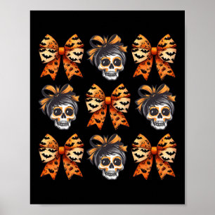Bow Halloween Spooky Season Skeleton Cute Women Poster