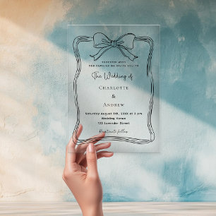 Bow hand drawn black clear wedding acrylic invitations