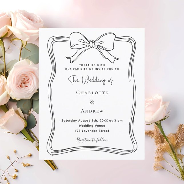 Bow hand drawn black white wedding invitation (Creator Uploaded)