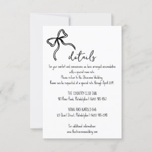 Bow hand drawn Wedding Details card