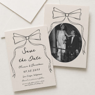 Bow Hand Drawn Wedding Save the date Photo Invitation