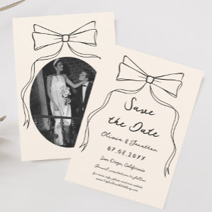 Bow Hand Drawn Wedding Save the date Photo Invitation