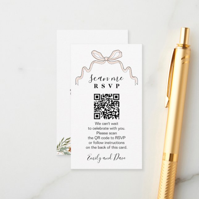 Bow hand drawn Wedding Website insert QR CODE  (Front/Back In Situ)