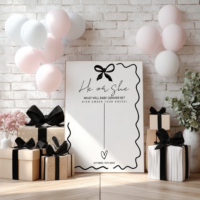 Bow He or She Gender Reveal Welcome Baby shower Poster (Bow He or She Gender Reveal Welcome Baby shower Poster)