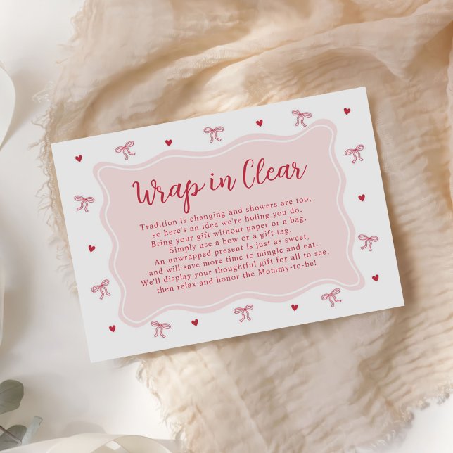 Bow Hearts Valentine Baby Shower Wrap In Clear Enclosure Card (Creator Uploaded)