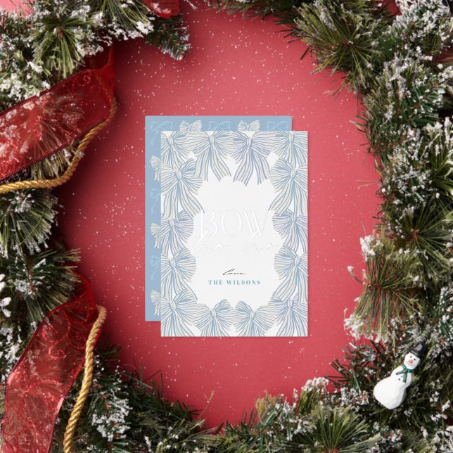 Bow Ho Ho Blue Bows Christmas Foil Holiday Card (Insitu)