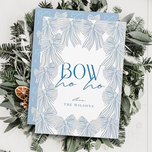 Bow Ho Ho Blue Bows Christmas Holiday Card (Creator Uploaded)
