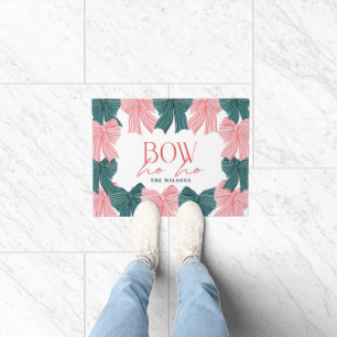 Bow Ho Ho Red & Green Bows Christmas Holiday Doormat