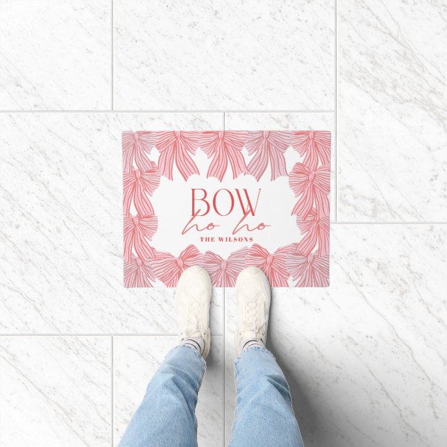 Bow Ho Ho Red & Pink Bows Christmas Holiday Doormat (Indoor)