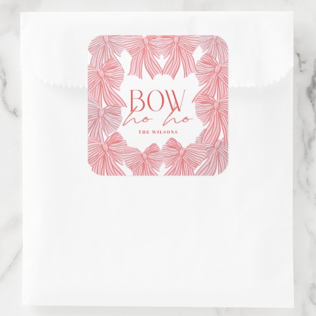 Bow Ho Ho Red & Pink Bows Christmas Holiday Square Sticker (Bag)