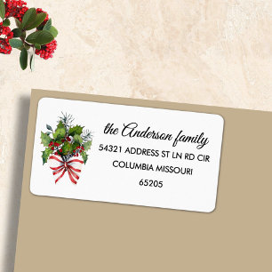 Bow, Holly & Red Berries Return Address Label