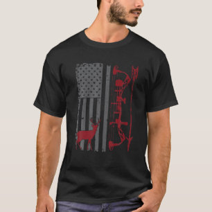 Bow Hunter American Flag Buckwear Buck Silhouette T-Shirt