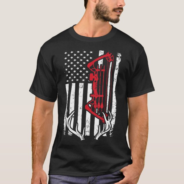 Bow Hunting American Flag Archery  For Hunters T-Shirt (Front)