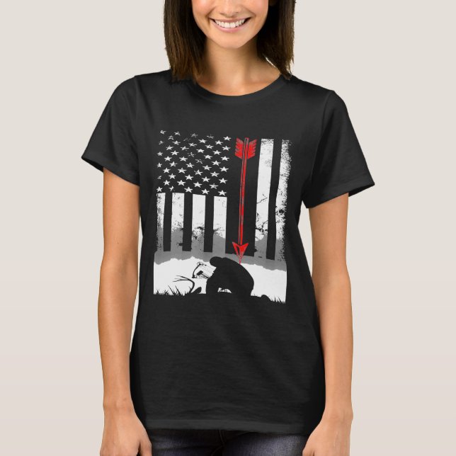 Bow Hunting American Flag Deer For Arrow Hunters T-Shirt (Front)