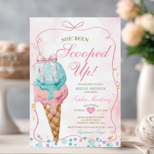 Bow Ice Cream She's been Scooped Up Bridal Shower Invitation (Creator Uploaded)
