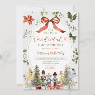 Bow It's the most onderful time christmas birthday Invitation