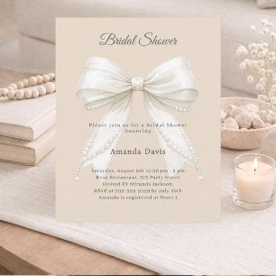 Bow ivory champagne pearl Bridal Shower invitation