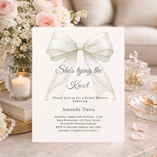 Bow ivory pearls knot Bridal Shower invitation (Creator Uploaded)