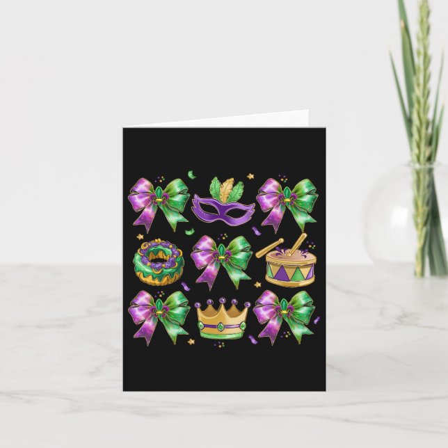 Bow King Cake Crown Mask Drum Mardi Gras Costume  Card (Front)