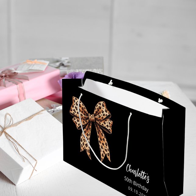 Bow leopard print black Birthday Large Gift Bag (Creator Uploaded)