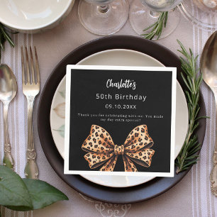 Bow leopard print black Birthday Napkin