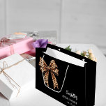 Bow leopard print black Bridal Shower Large Gift Bag<br><div class="desc">A black background. Decorated with a large bow with leopard print.  Personalise and add the bride's name and a date. Black handwritten style script.</div>