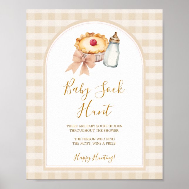 Bow Little Cutie Pie Pastel Gingham Baby Sock Hunt Poster (Front)