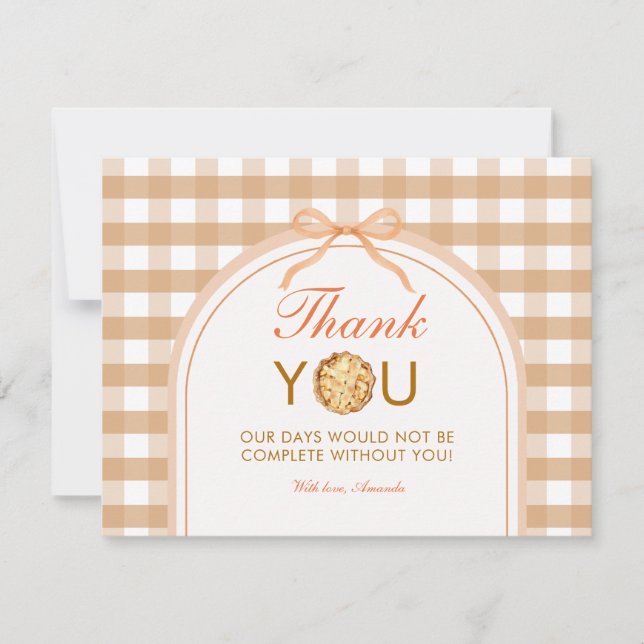 Bow Little Cutie Pie Thank You Card Gingham Fall (Front)