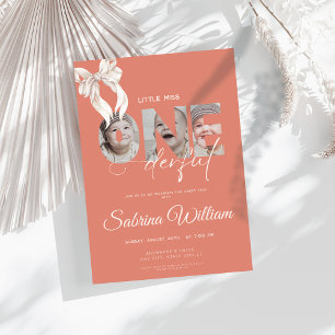 bow little miss Onederful 1st Birthday 3 photo Invitation
