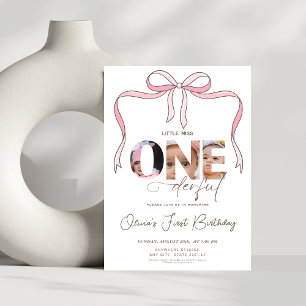 bow little miss Onederful 1st Birthday 3 photo  Invitation