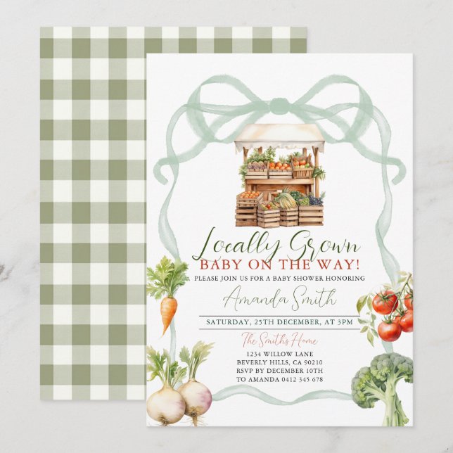 Bow Locally Grown Fresh Market Baby Shower Invitation (Front/Back)