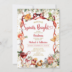 Bow Making Spirits Bright Christmas Cocktail party Invitation