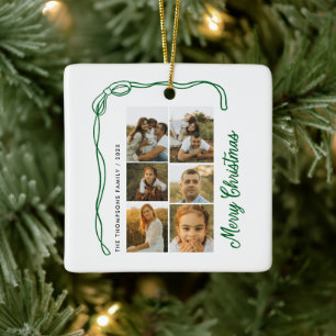 Bow Merry Christmas Family 6 Photos Ceramic Ornament