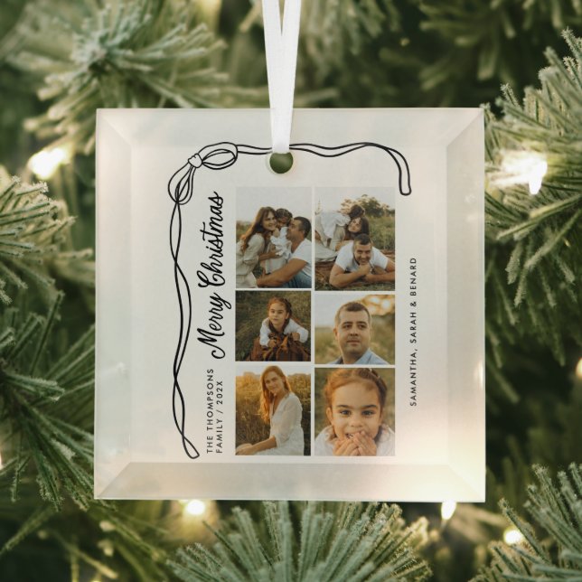 Bow Merry Christmas Family 6 Photos Glass Tree Decoration (Insitu)