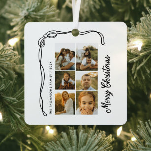 Bow Merry Christmas Family 6 Photos Metal Tree Decoration