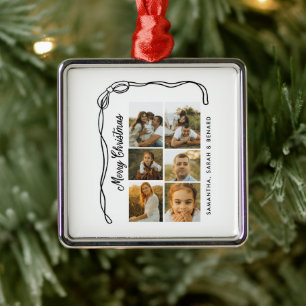 Bow Merry Christmas Family 6 Photos Metal Tree Decoration