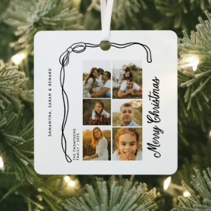Bow Merry Christmas Family 6 Photos Metal Tree Decoration
