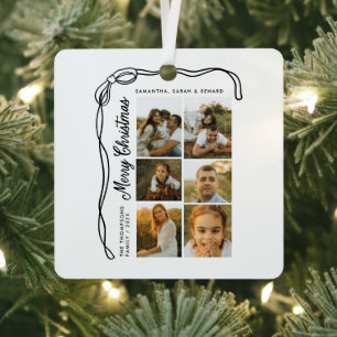 Bow Merry Christmas Family 6 Photos Metal Tree Decoration